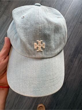 Tory Burch Pale Blue Denim Logo Cap